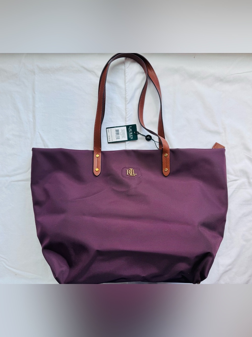 Ralph Lauren Plum Tote with Brown Leather Straps
